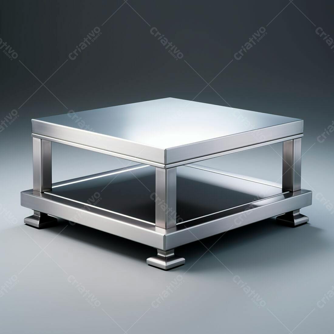Mesa de aço inox moderna duas prateleiras