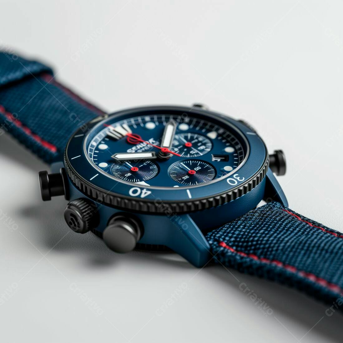 Relógio Cronógrafo Azul Marinho com Pulseira de Tecido