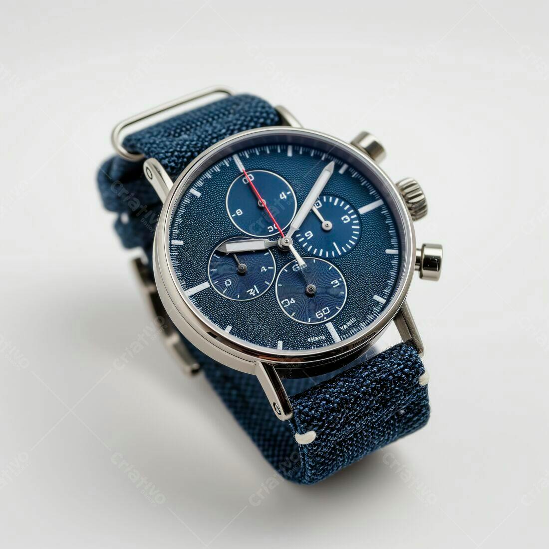 Relógio Cronógrafo Azul Marinho com Pulseira de Tecido