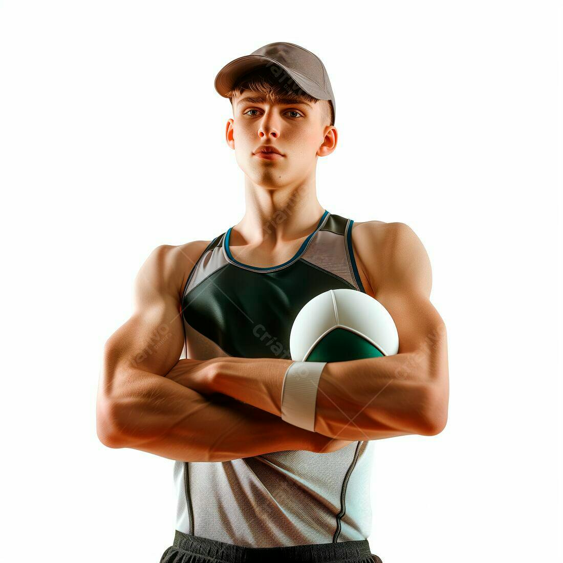 Atleta jovem segurando voleibol