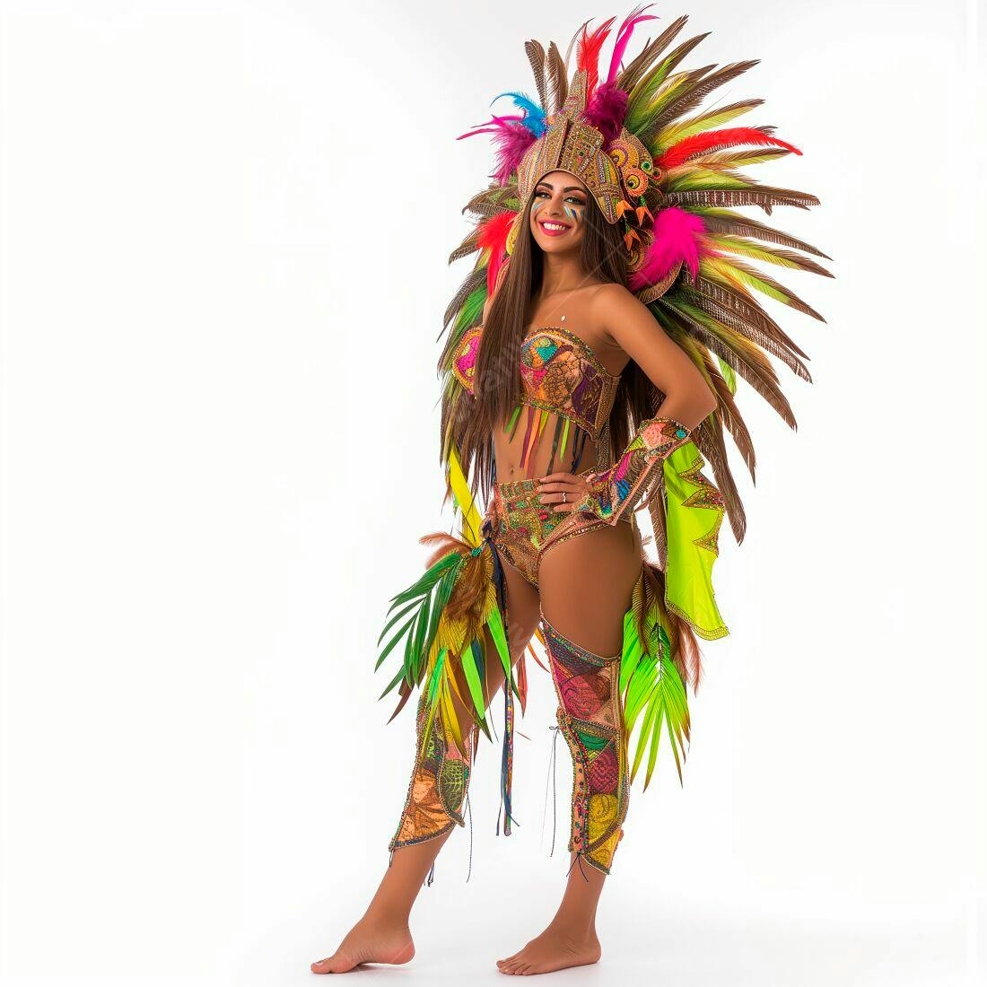 Bailarina com fantasia colorida e penas