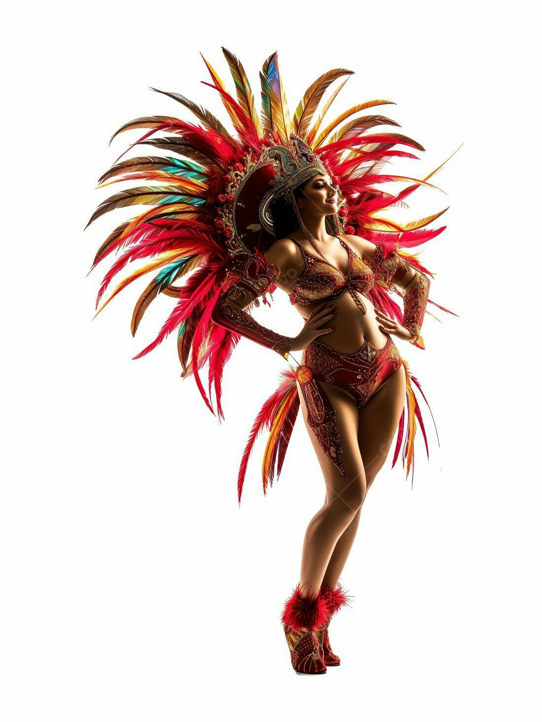 Bailarina de Carnaval em traje vermelho e dourado