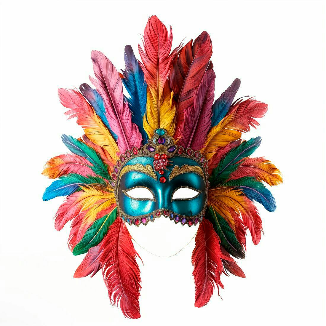 Máscara de Carnaval com Penas Coloridas