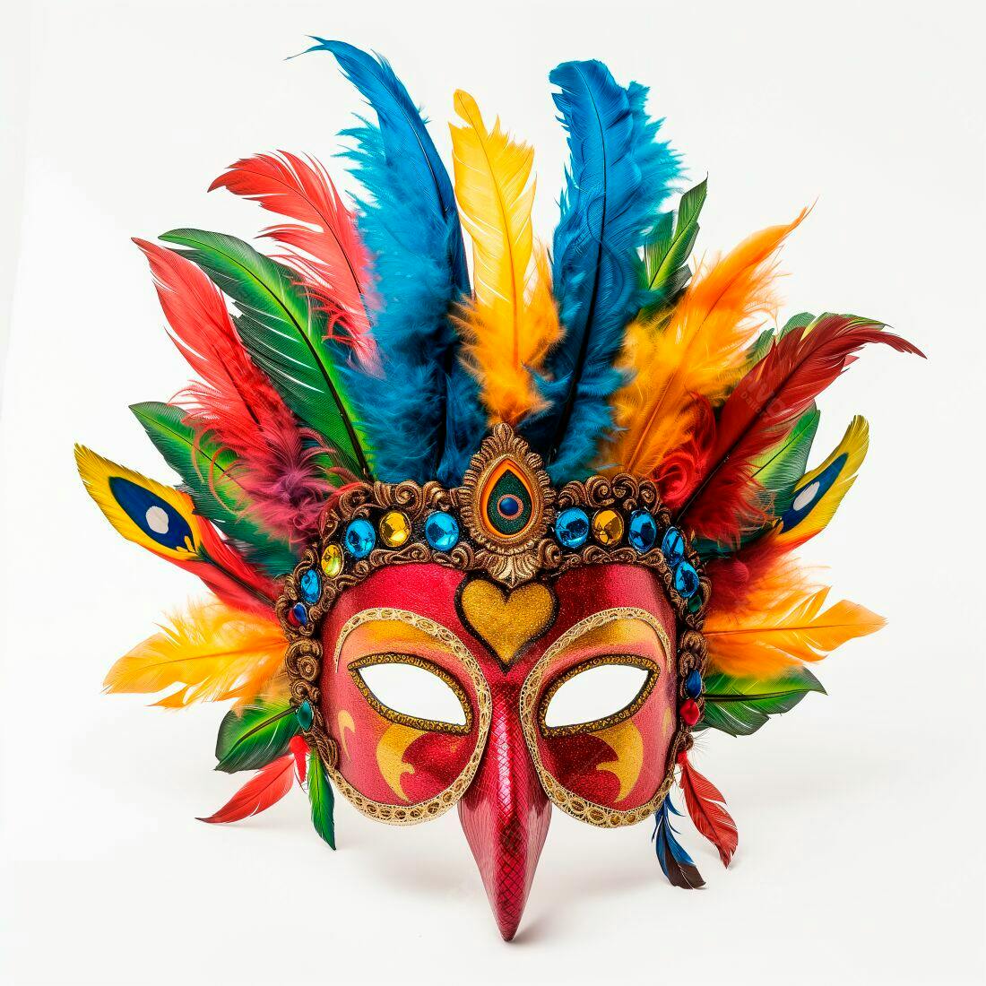 Máscara de Carnaval com Penas Coloridas
