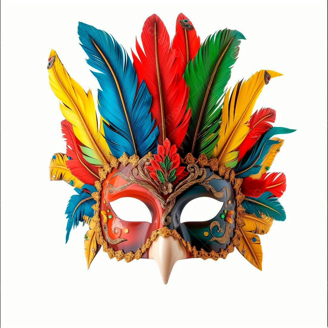 Máscara de Carnaval colorida com penas