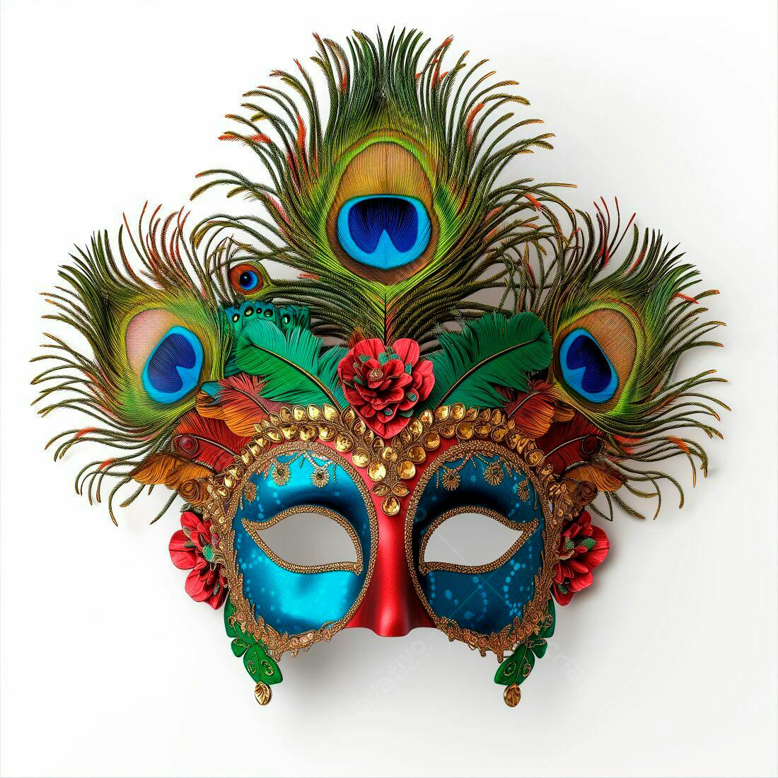 Máscara de Carnaval com penas de pavão