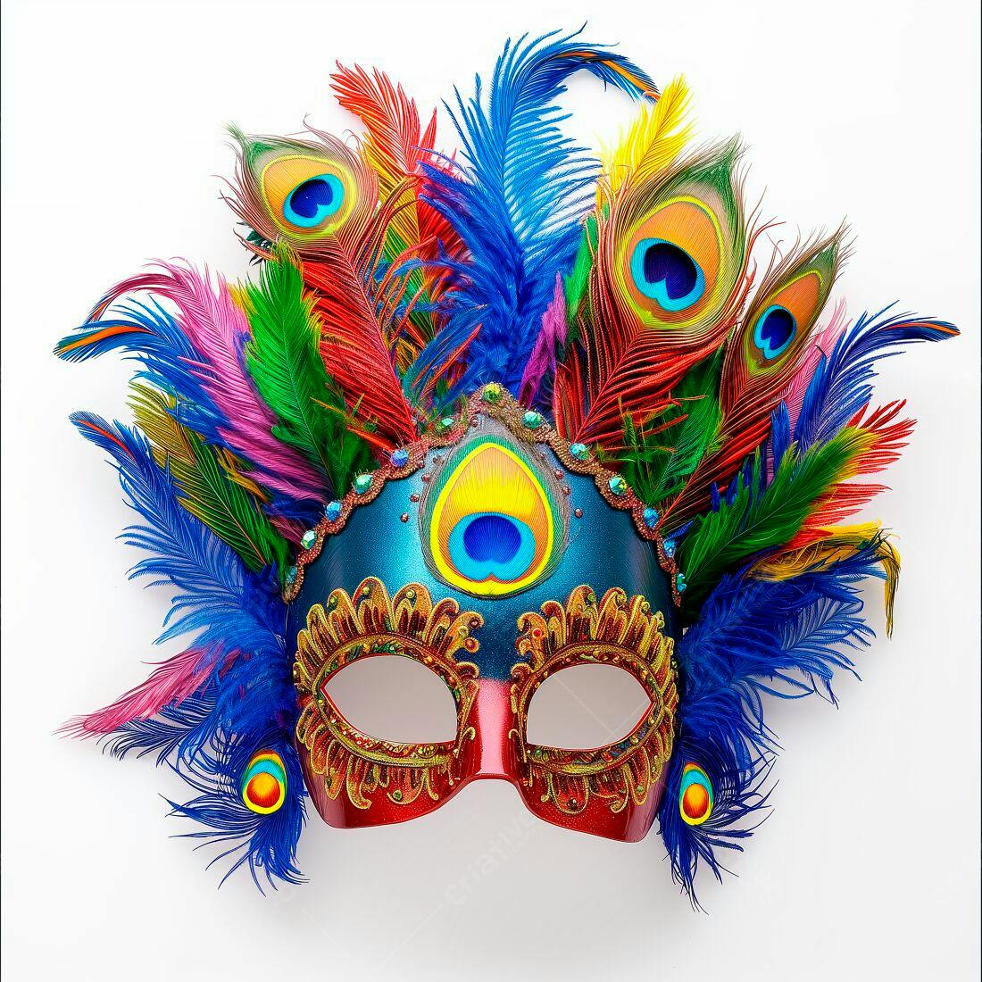 Máscara de Carnaval com Penas Coloridas