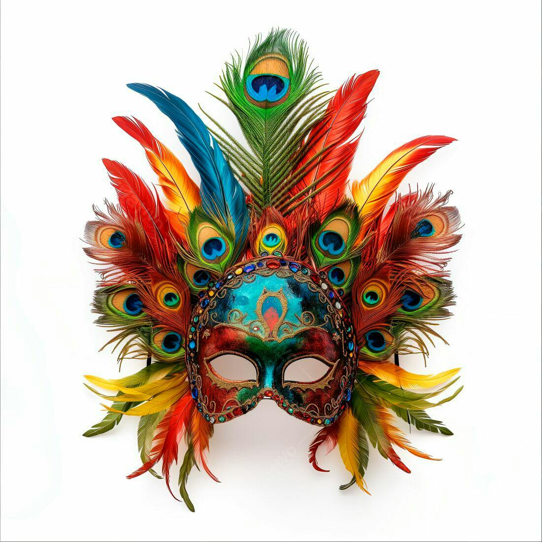 Máscara de Carnaval com Penas de Pavão
