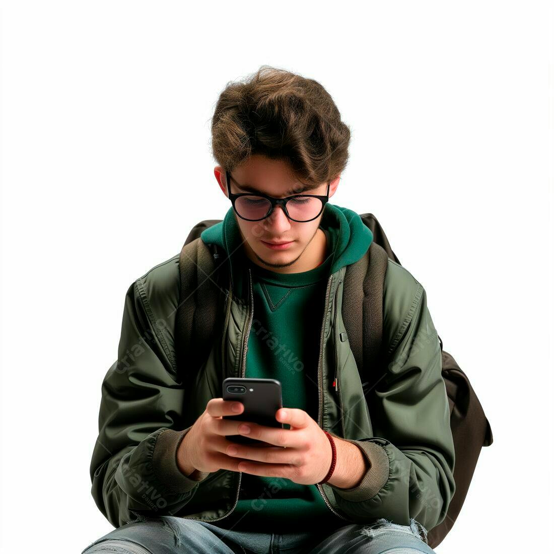 Adolescente usando smartphone fundo branco