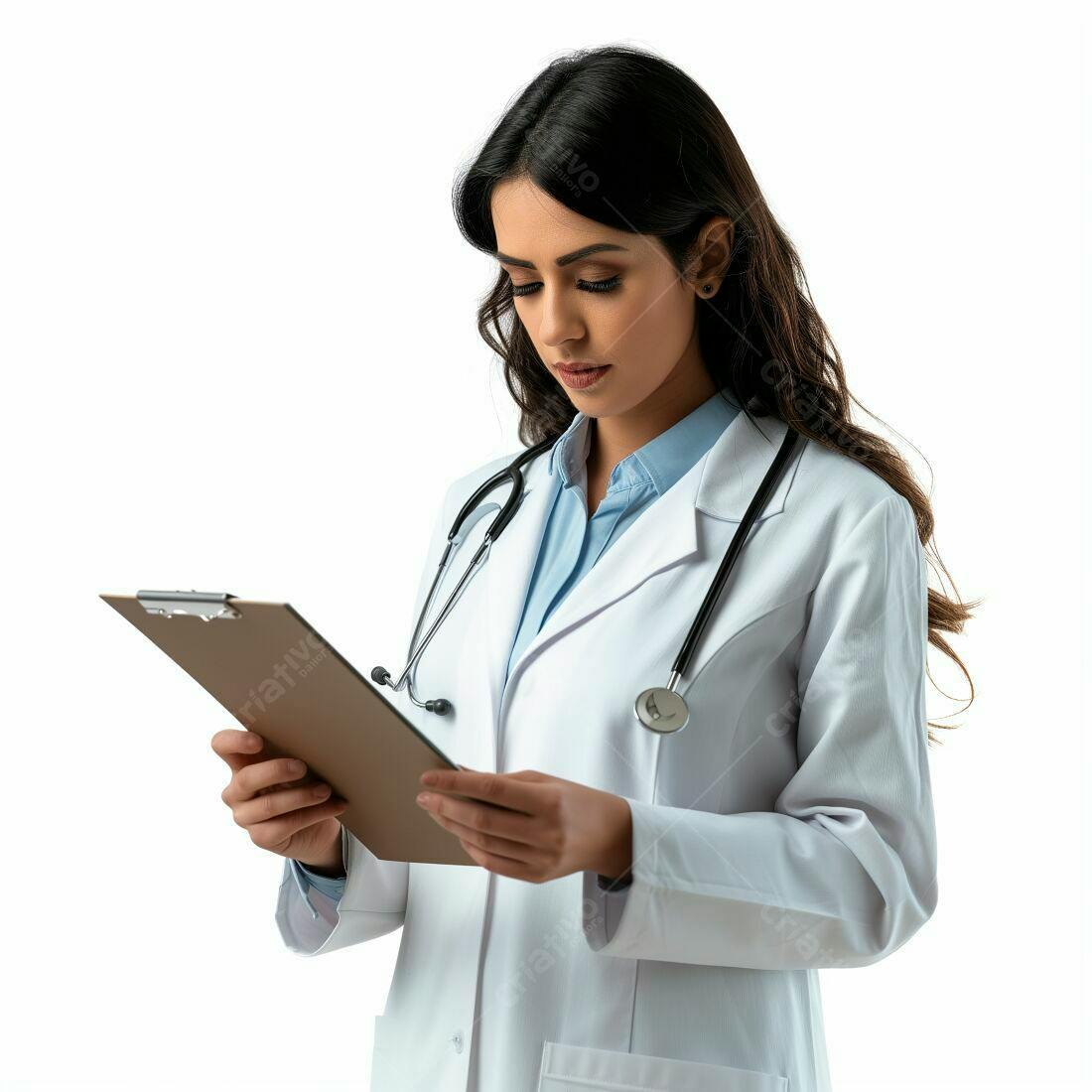 Médica revisando prontuário paciente