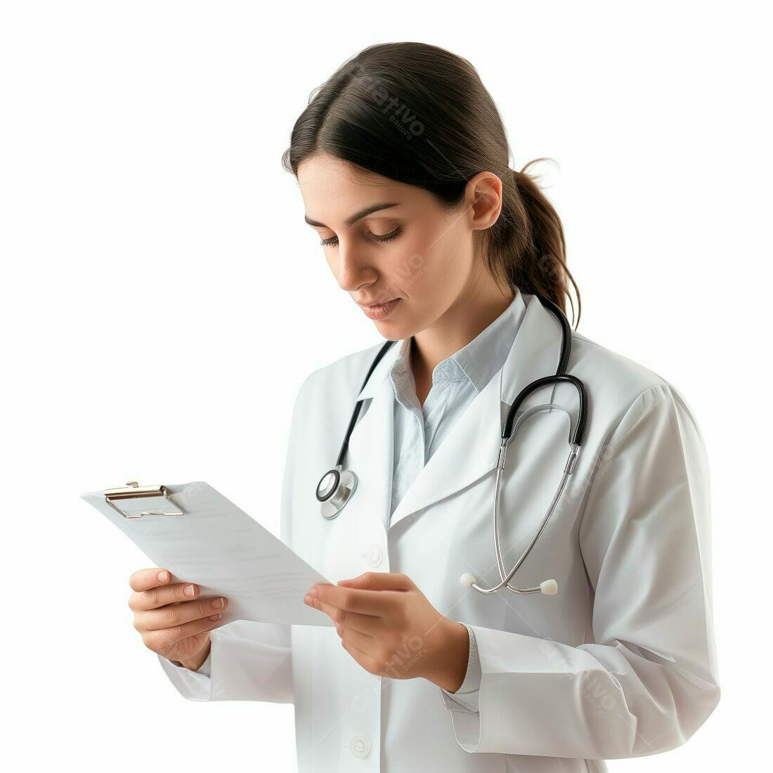 Médica revisando prontuário médico