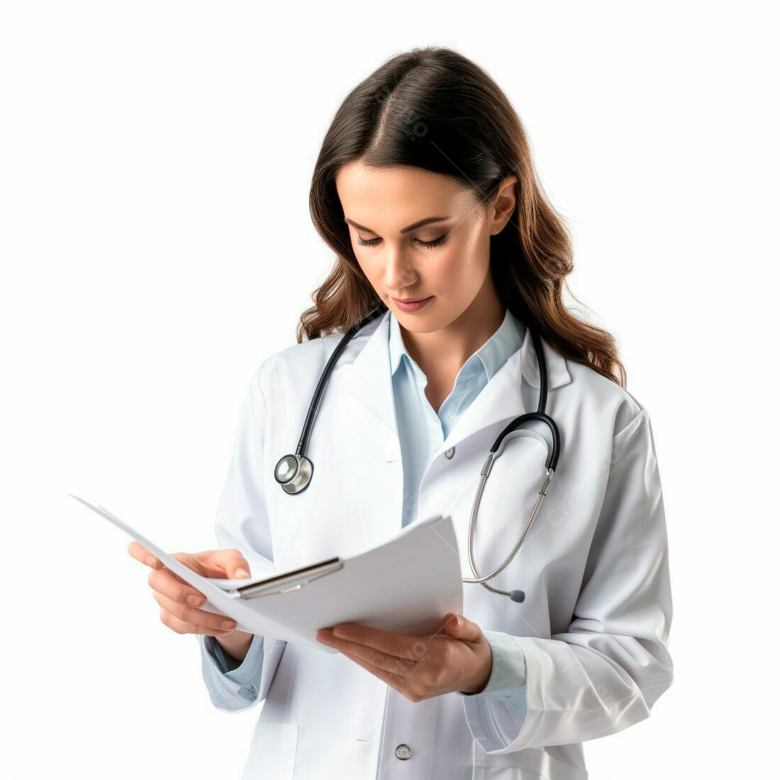 Médica revisando prontuário médico