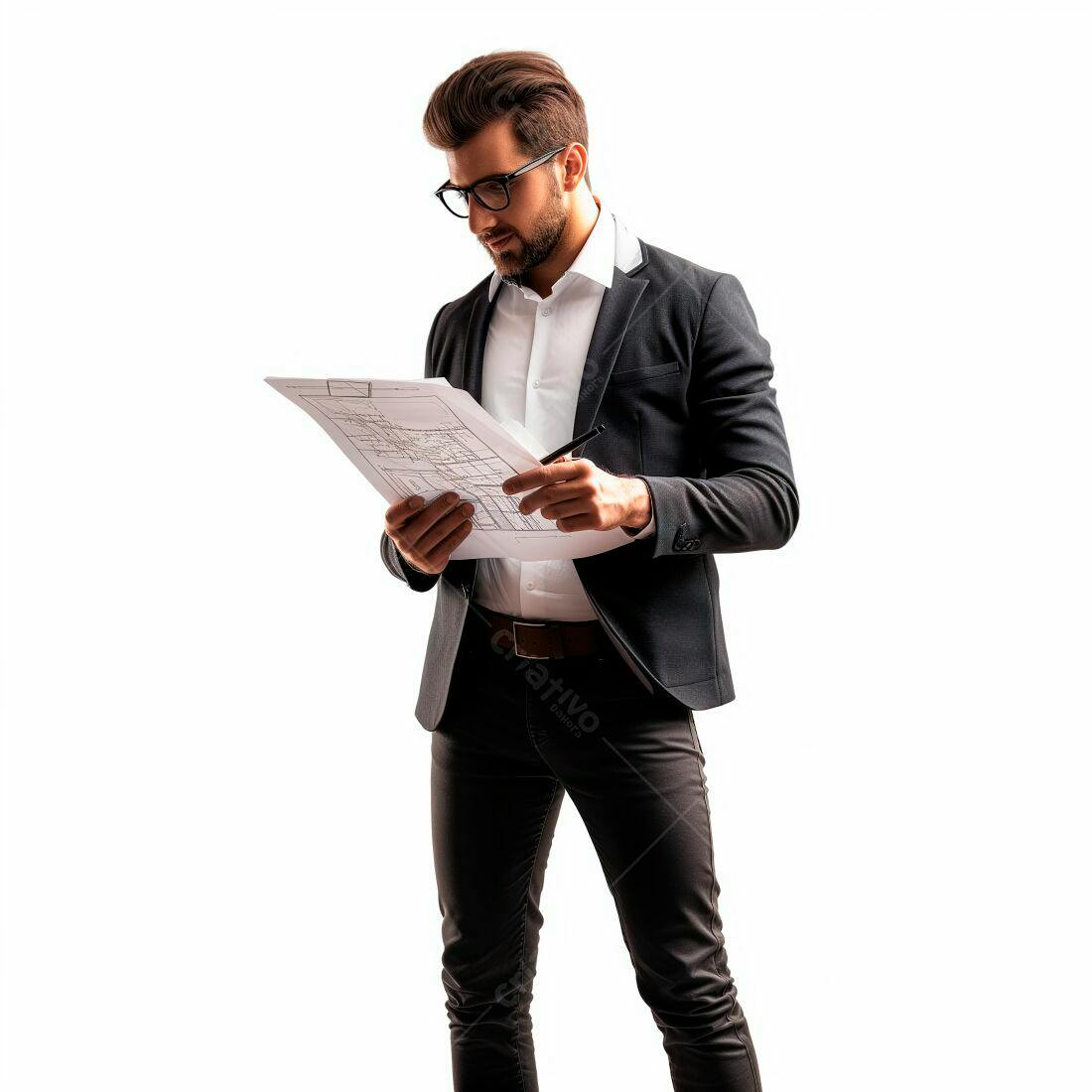 Homem analisando projeto arquitetônico