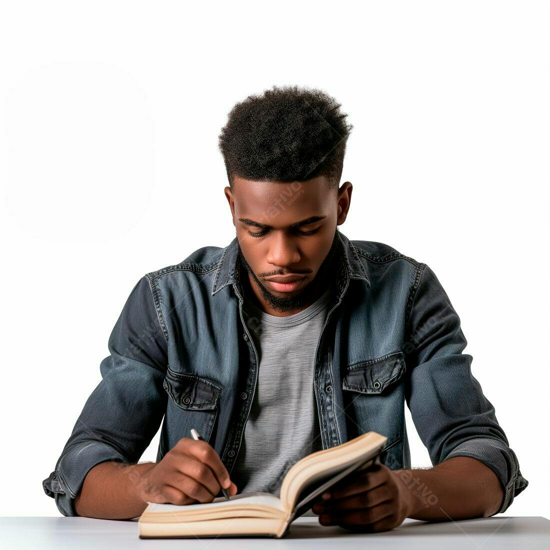 Homem negro escrevendo em caderno