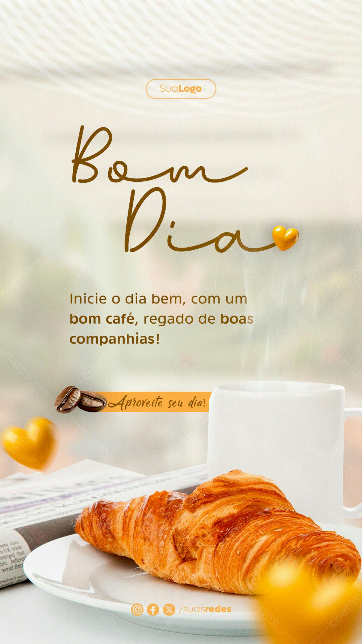 Story para Bom Dia com Café e Croissant PSD Editável