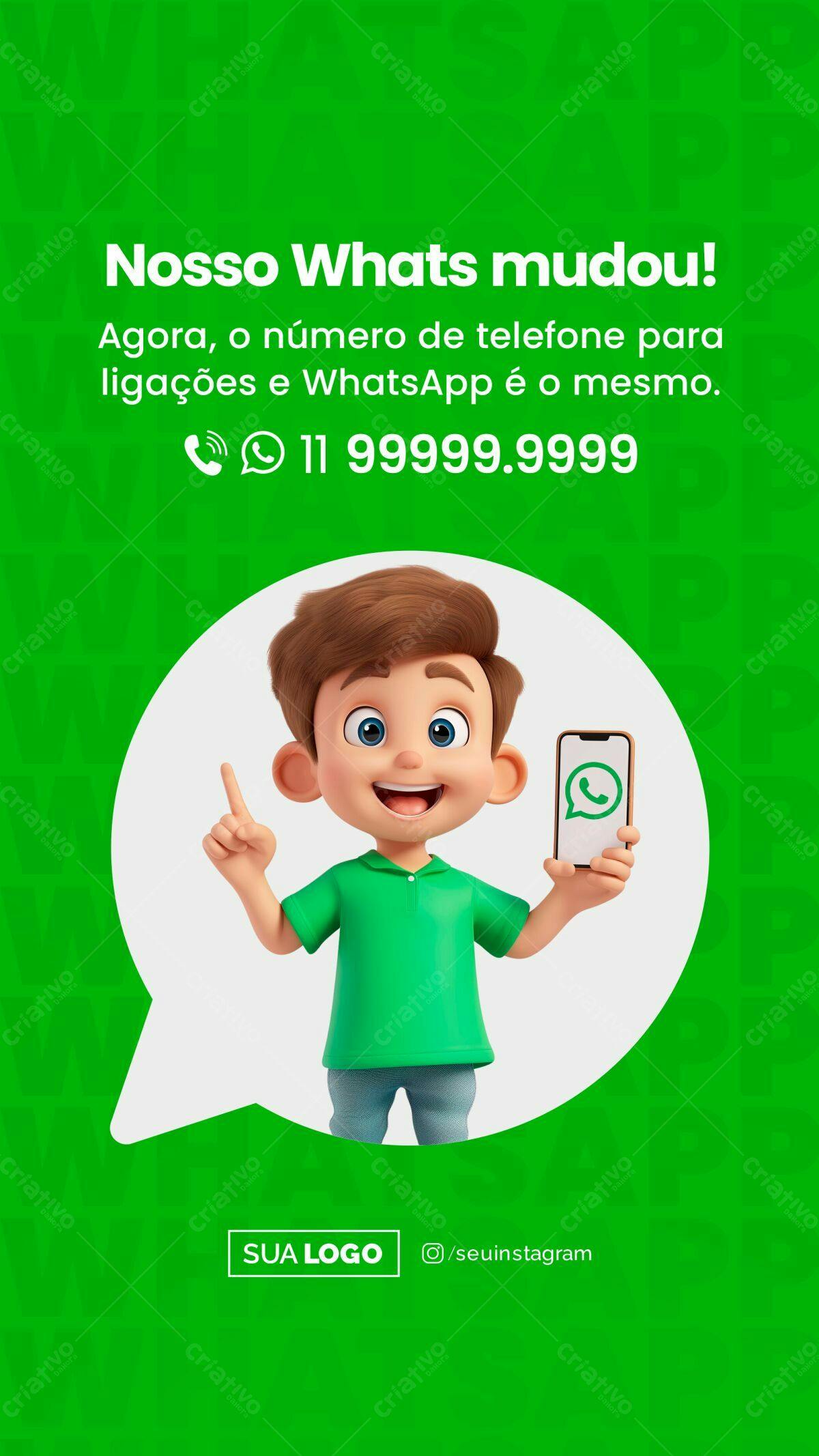 Anúncio WhatsApp Mudança Número PSD Editável
