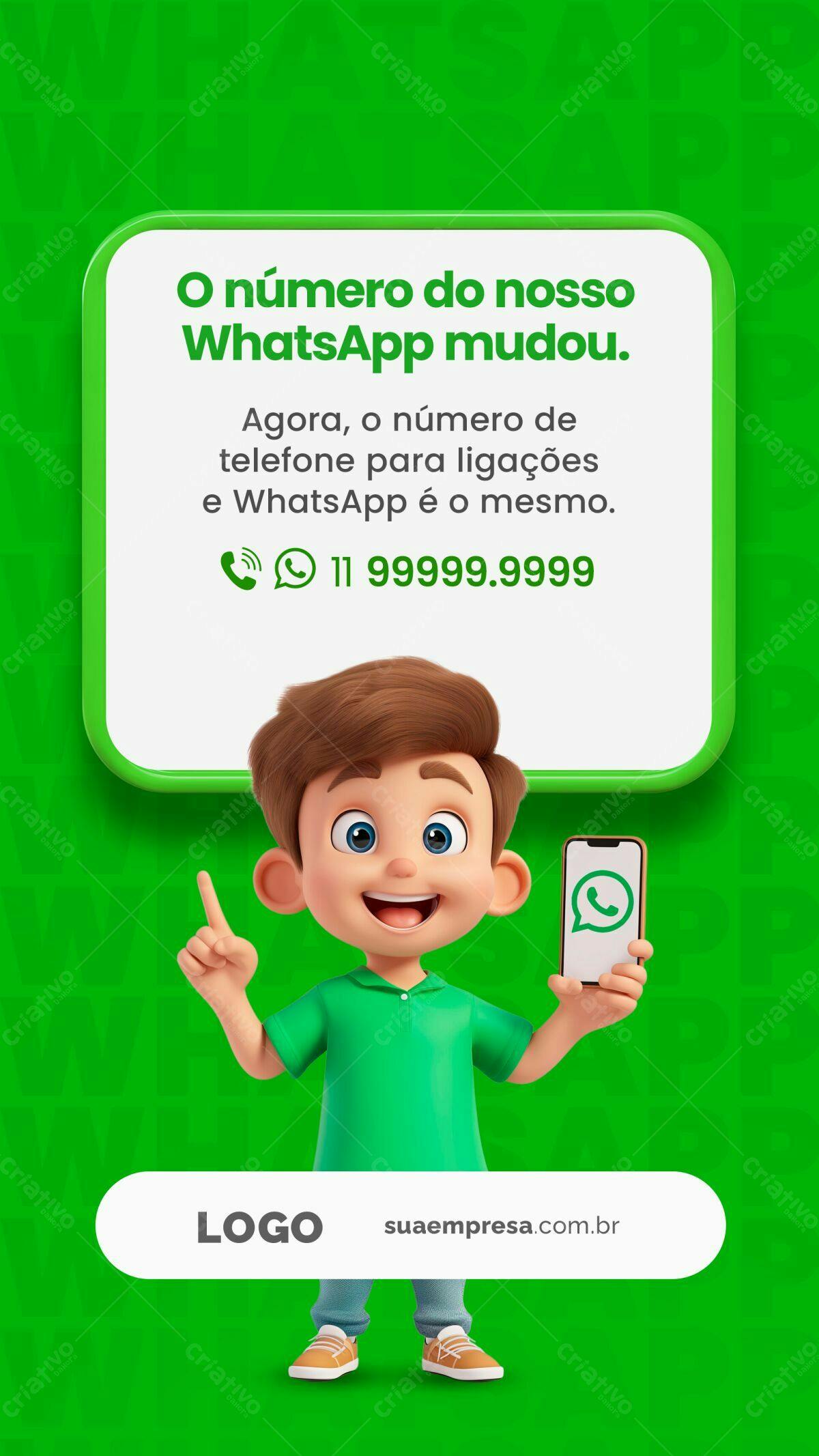 Anúncio WhatsApp Mudança de Número PSD Editável
