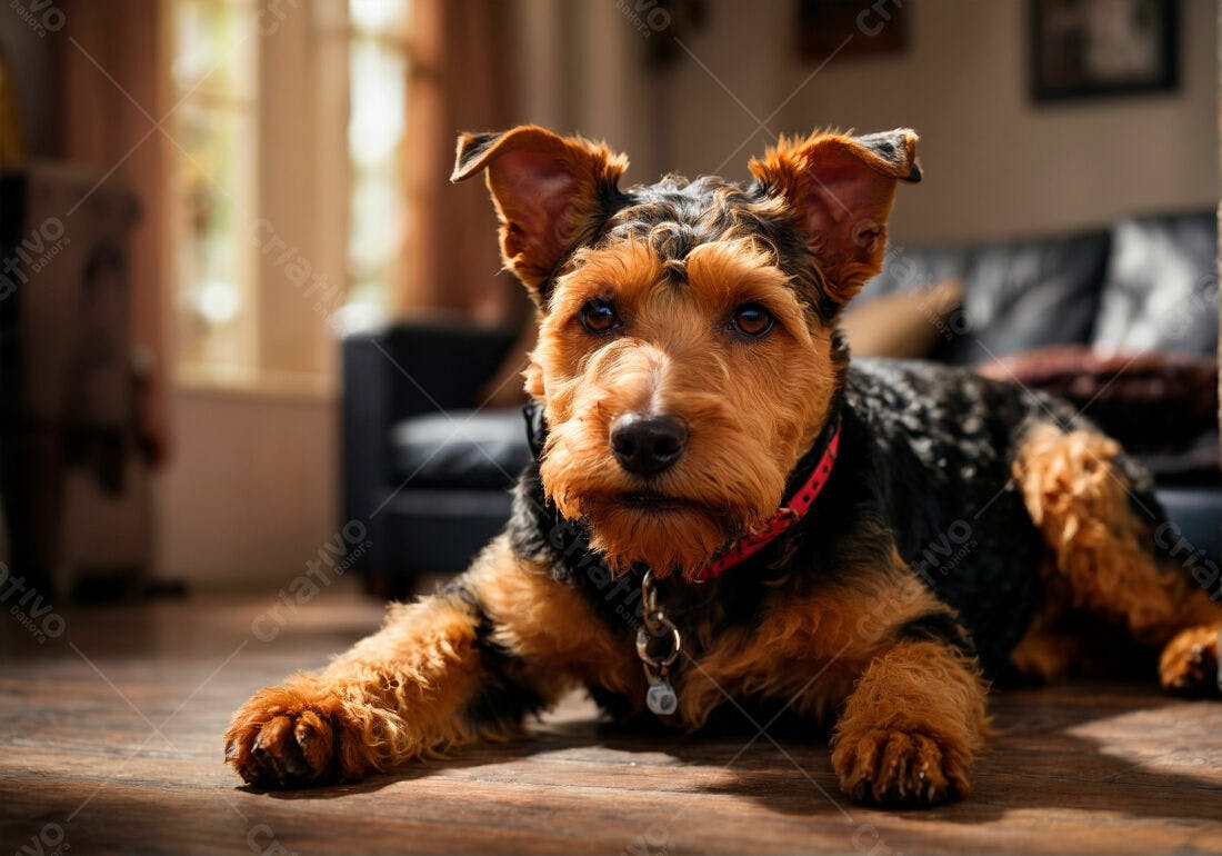 Cachorro Airedale Terrier em casa