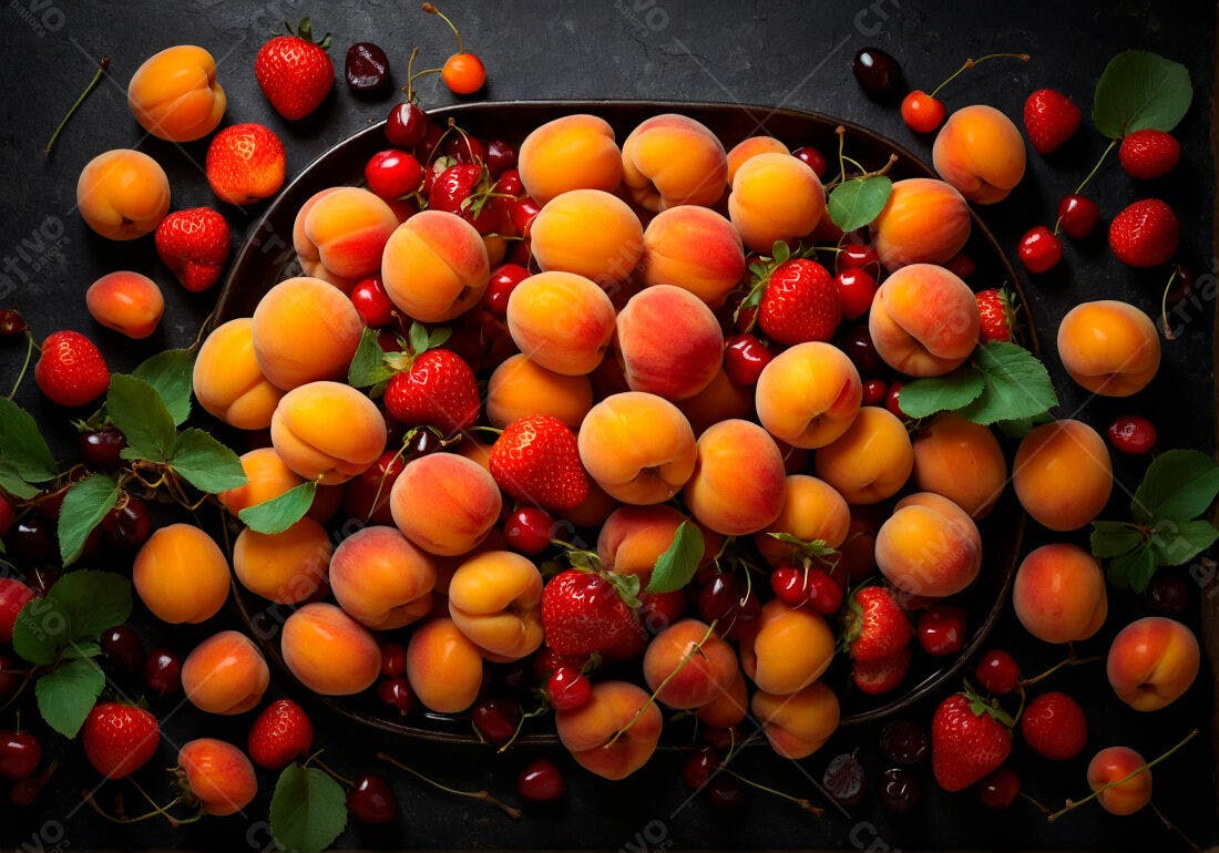 Frutas frescas damascos cerejas morangos