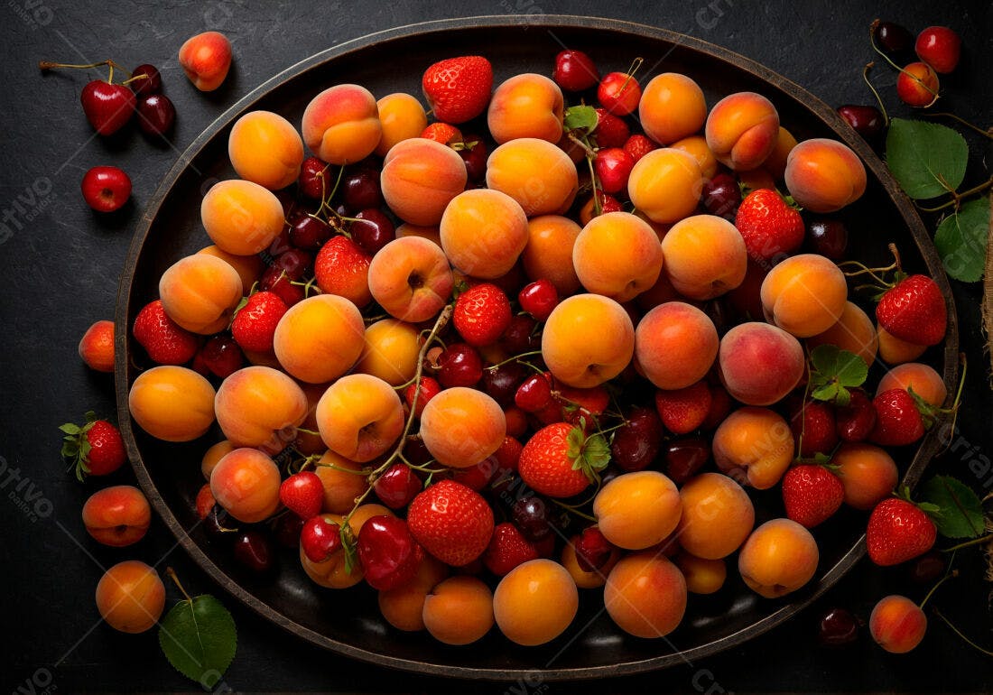 Frutas frescas damascos cerejas morangos