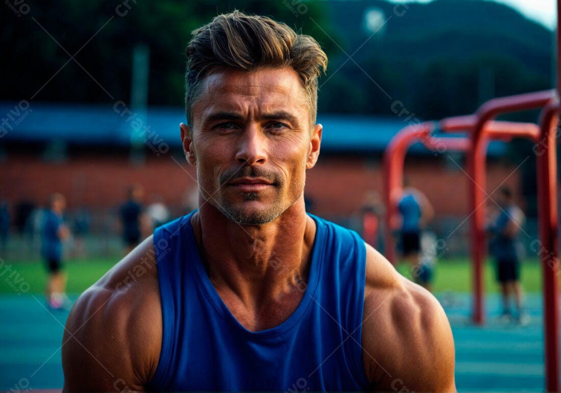 Homem musculoso em treino ao ar livre