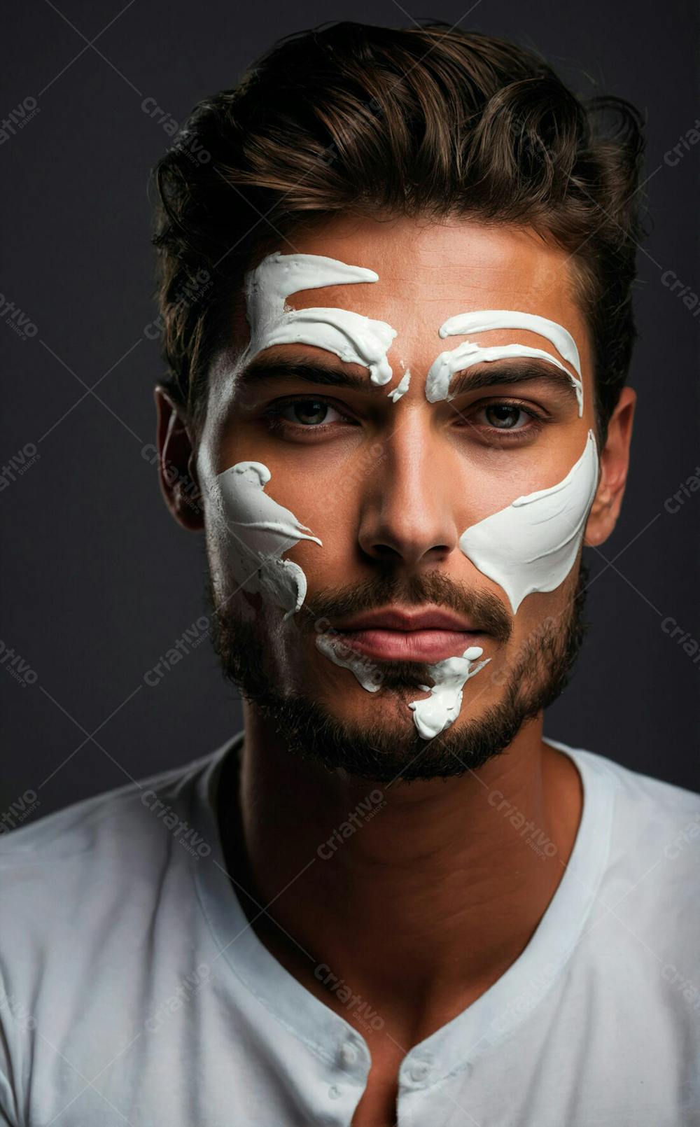 Homem Com Creme No Rosto Close Shot