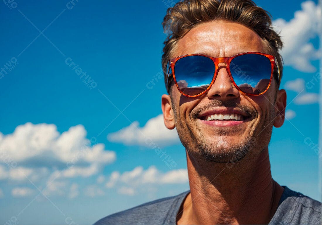 Homem sorrindo com óculos de sol dia ensolarado