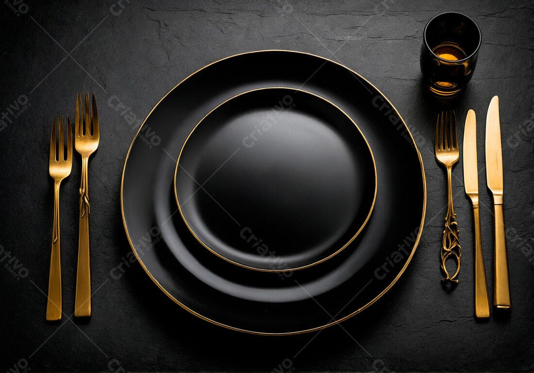 Mesa posta preta e dourada elegante