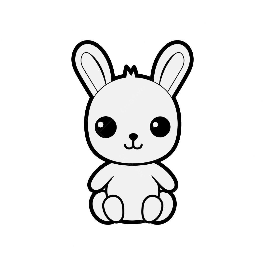 Ilustração vetorial de coelhinho kawaii em preto e branco
