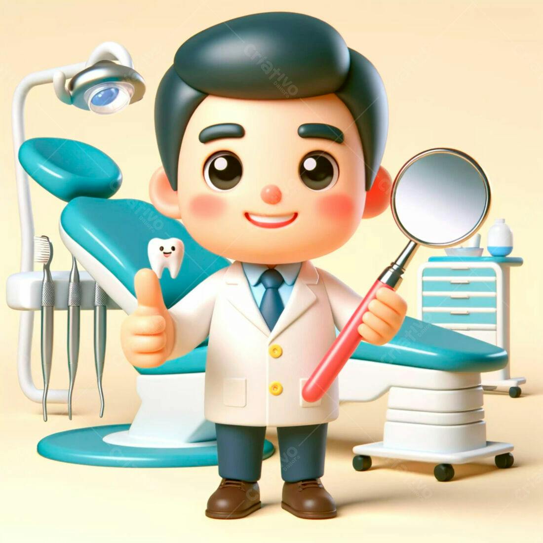 Dentista Cartoon segurando espelho dental