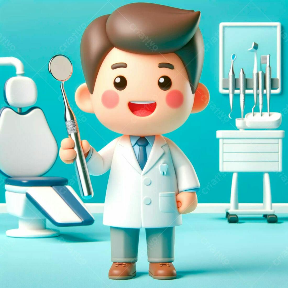 Dentista Cartoon segurando espelho dental