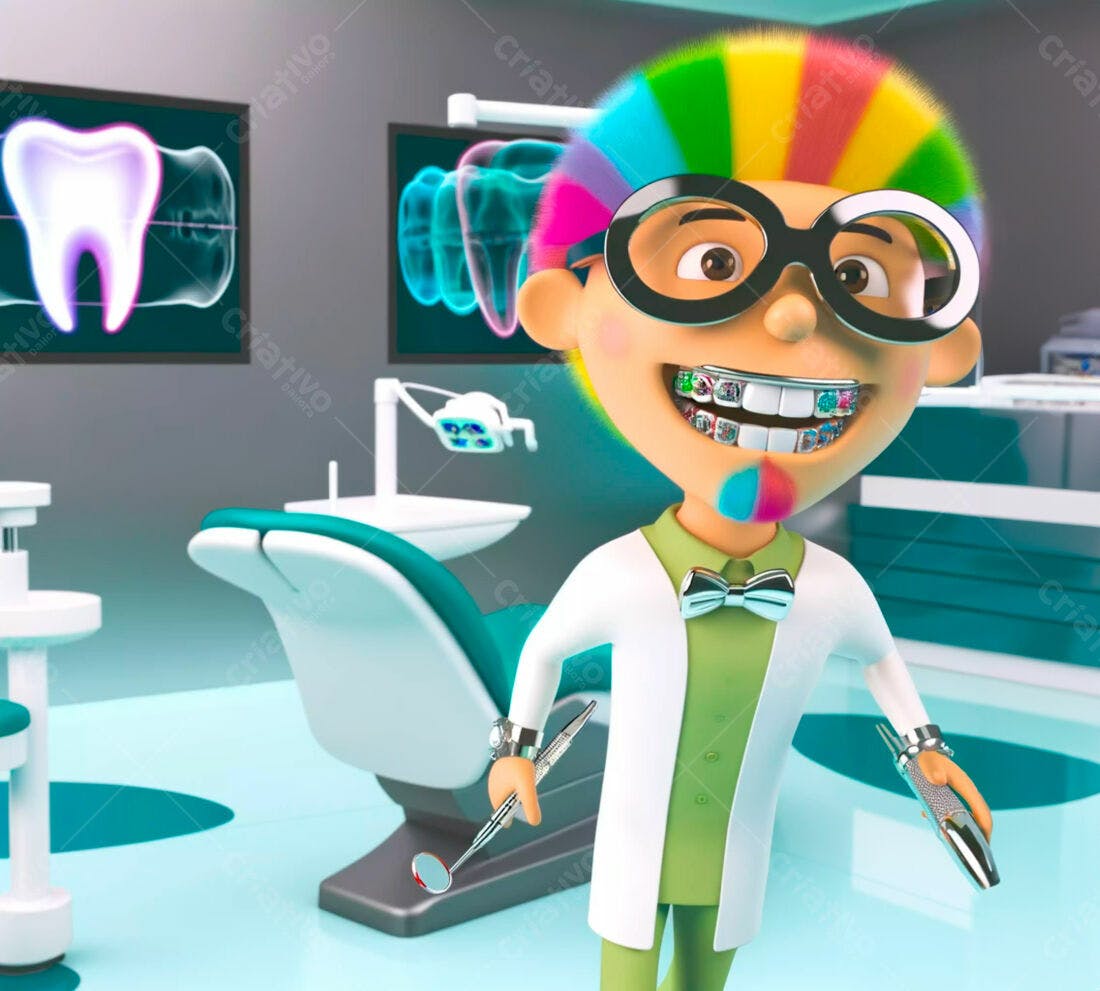 Dentista animado consultório moderno