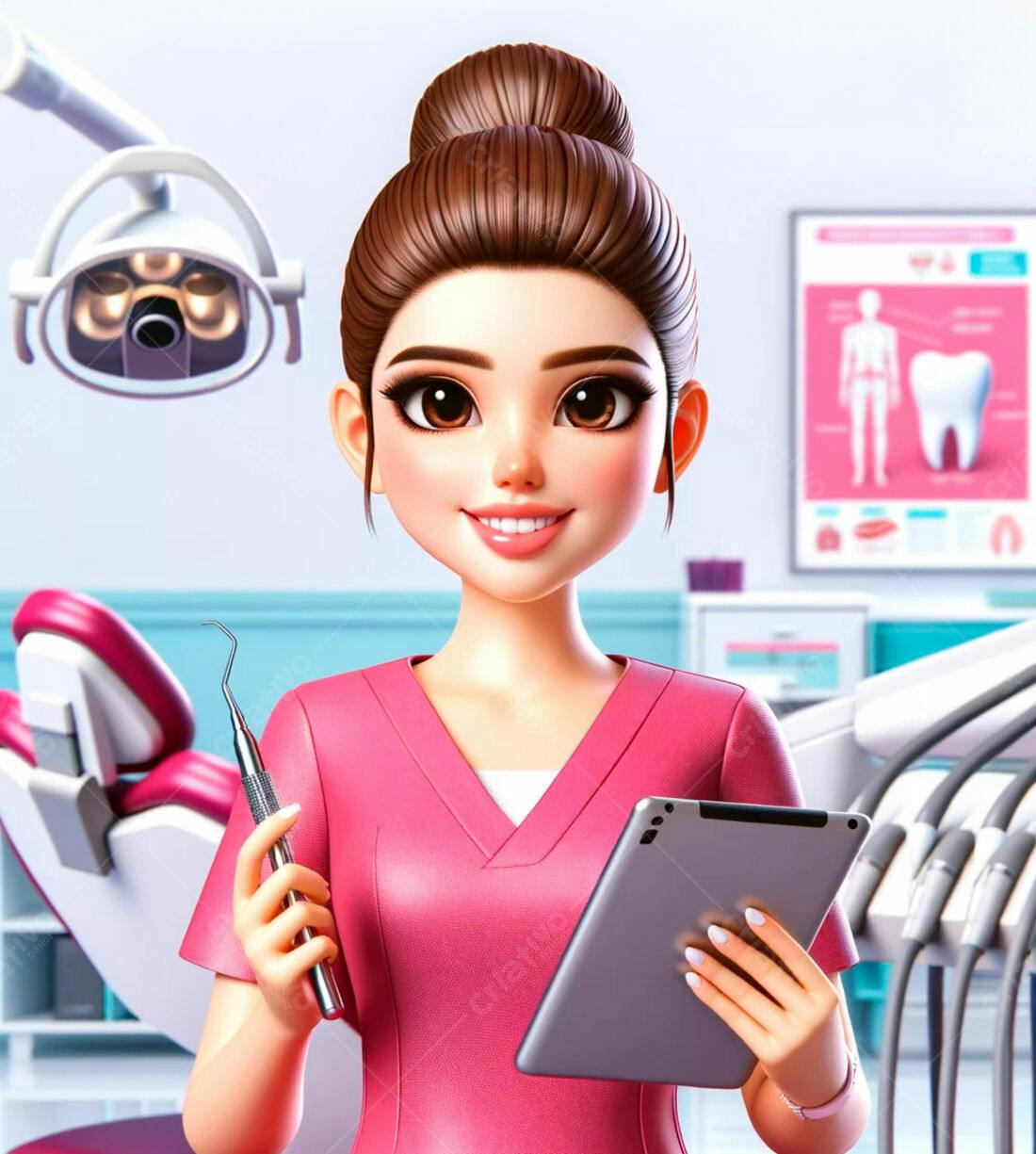 Assistente dental sorridente em consultório