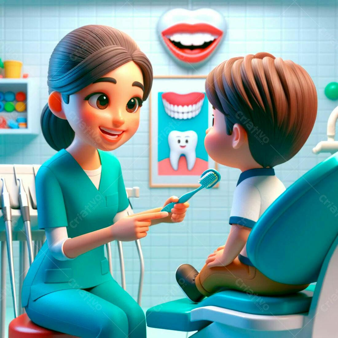 Dentista ensinando criança escovar os dentes