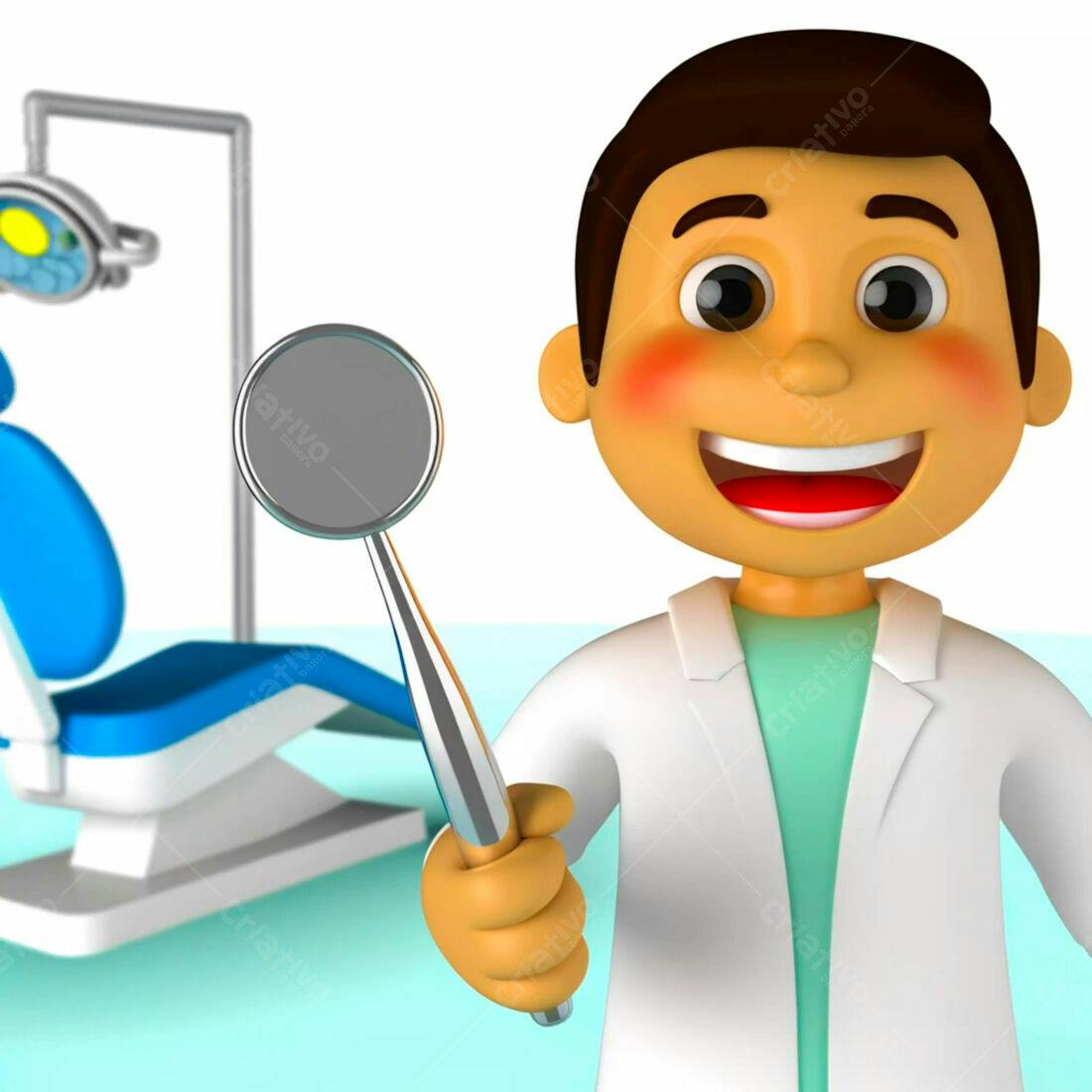 Dentista Cartoon segurando espelho dental