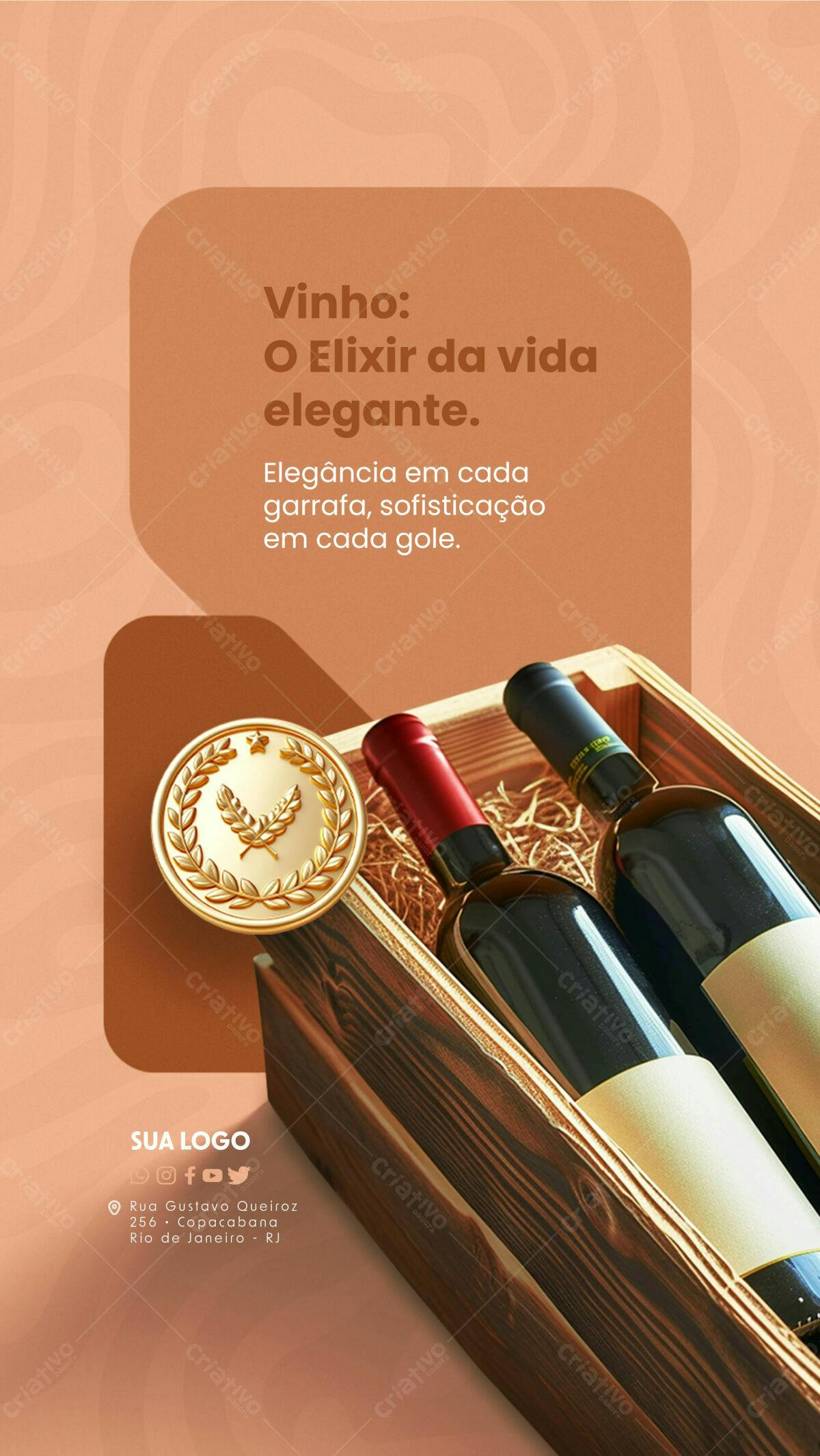 Flyer para Vinho: O Elixir da Vida Elegante PSD Editável