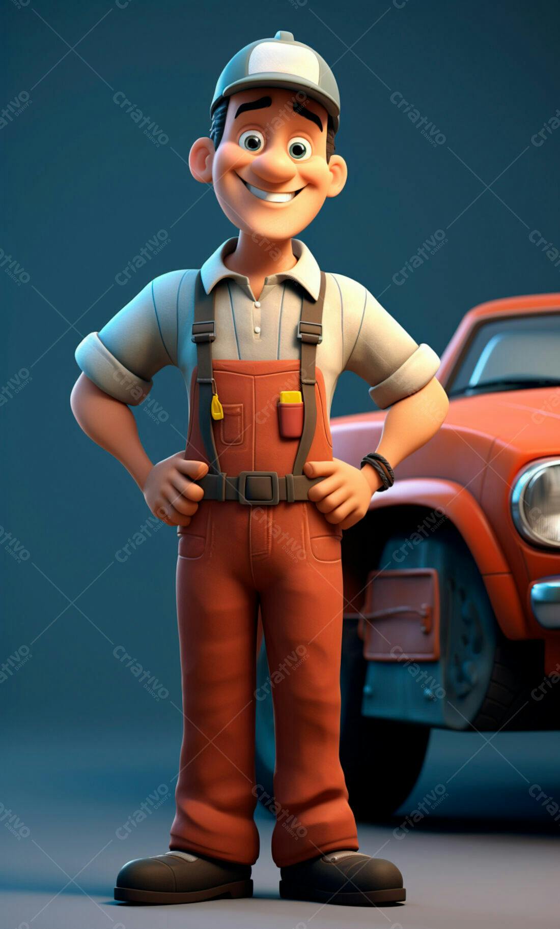 Mecânico alegre perto de carro vermelho