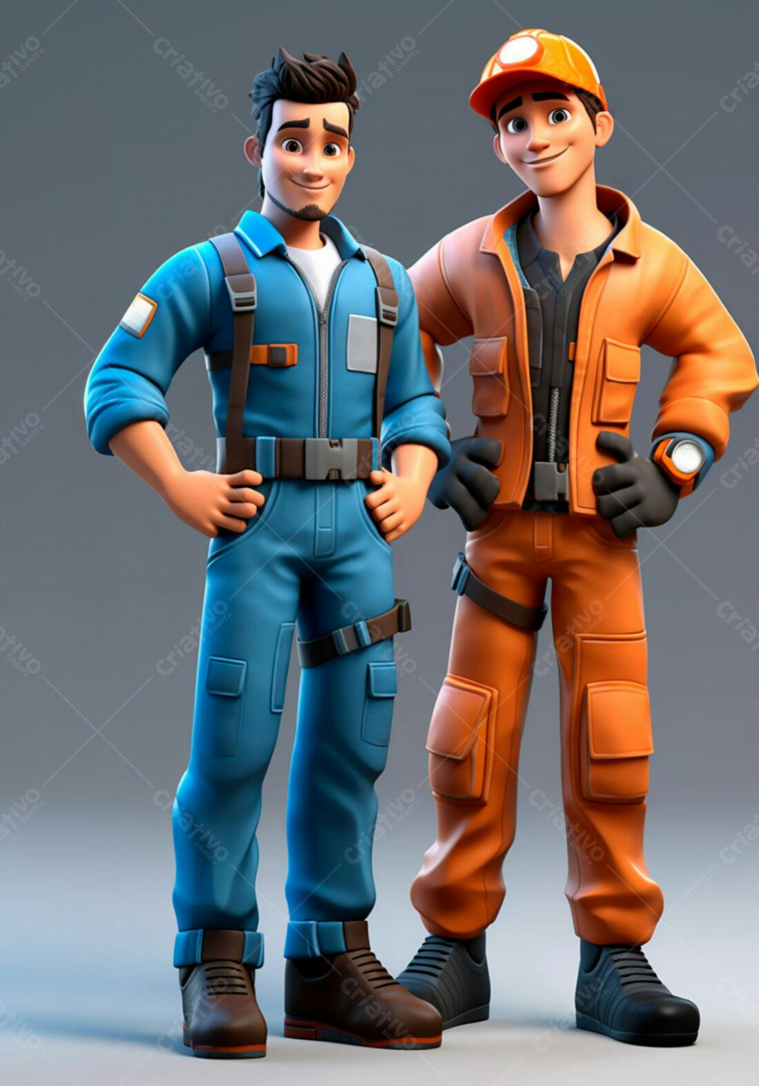 Dois trabalhadores animados em uniforme