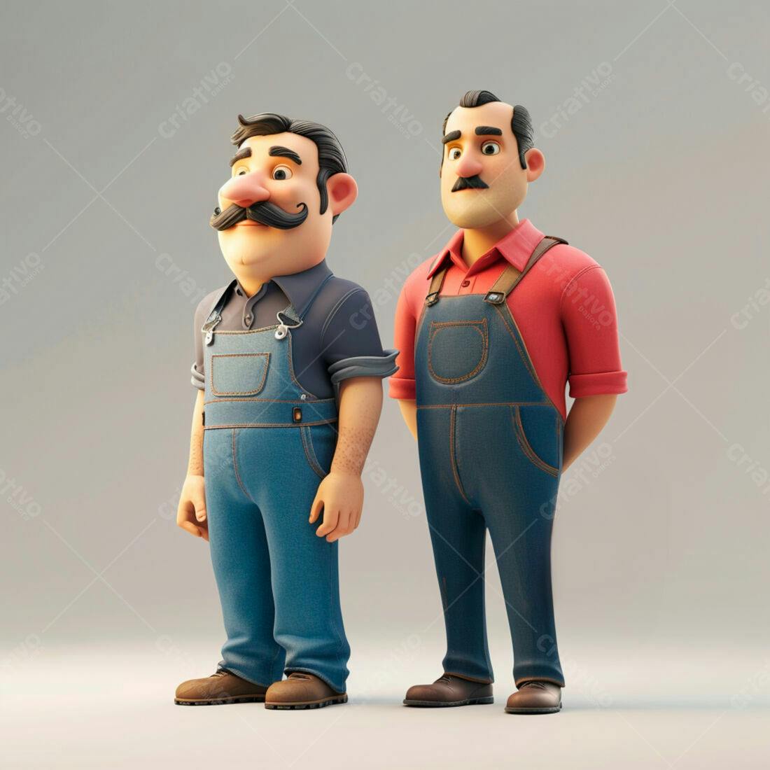 Dois mecânicos animados em macacão