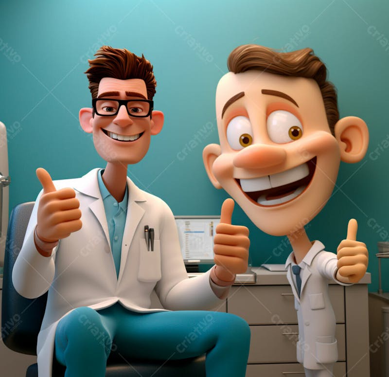 Dentista de desenho animado sorrindo e fazendo sinal de positivo 1