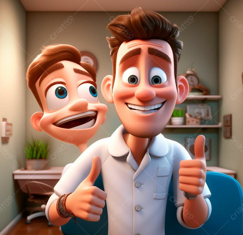 Dentista de desenho animado sorrindo e fazendo sinal de positivo 2