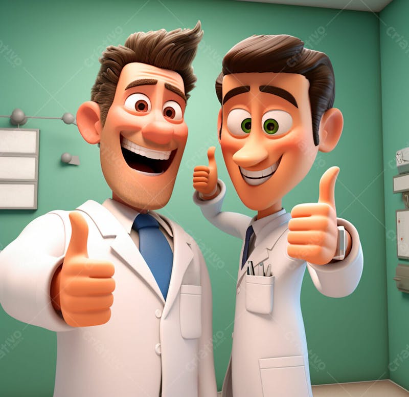 Dentista de desenho animado sorrindo e fazendo sinal de positivo 3