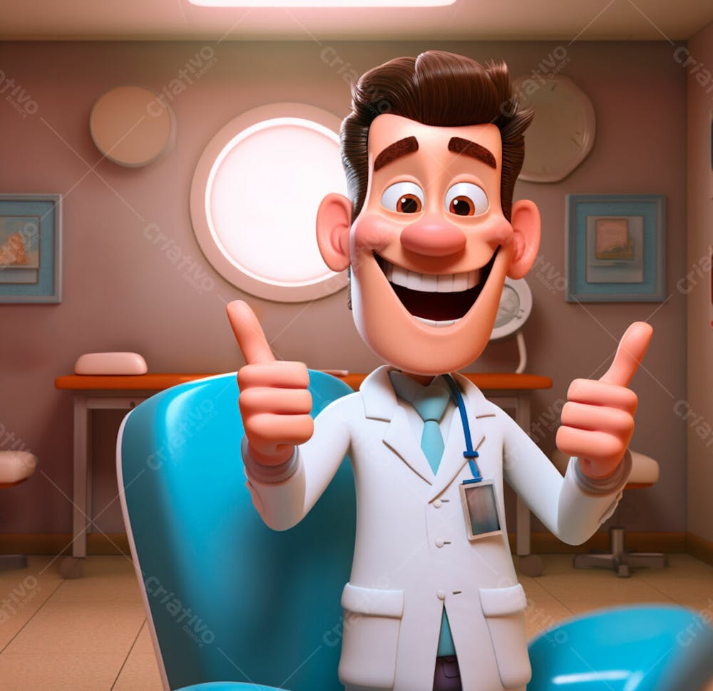 Dentista De Desenho Animado Sorrindo E Fazendo Sinal De Positivo 4