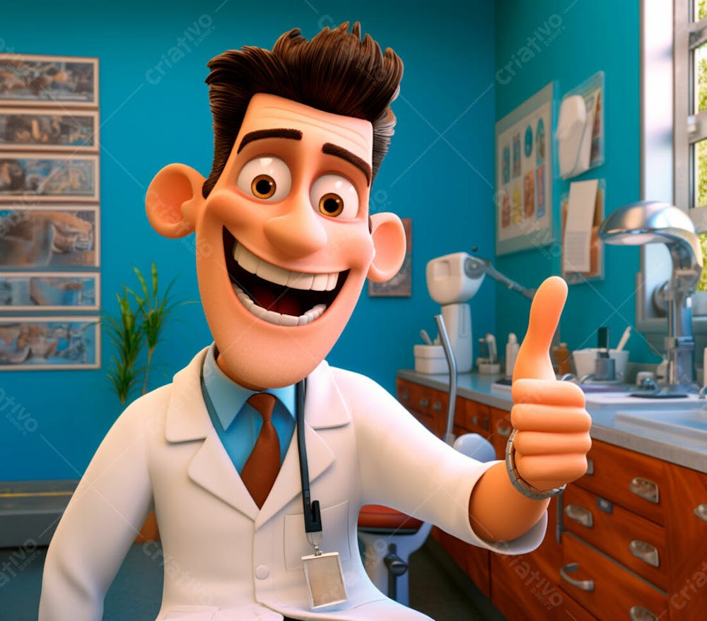 Dentista De Desenho Animado Sorrindo E Fazendo Sinal De Positivo 5