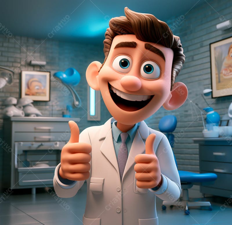 Dentista de desenho animado sorrindo e fazendo sinal de positivo 7