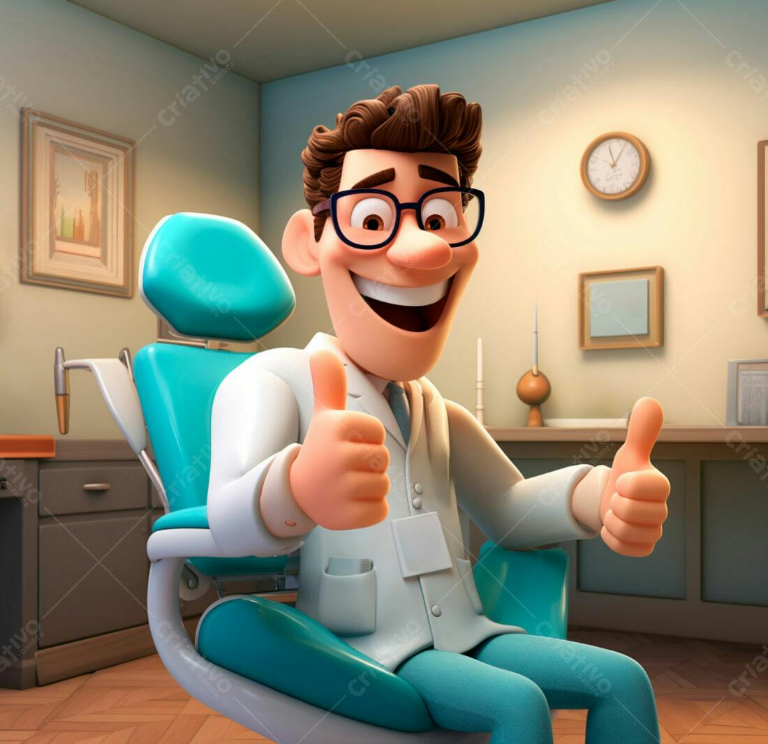 Dentista animado dando joinha em consultório