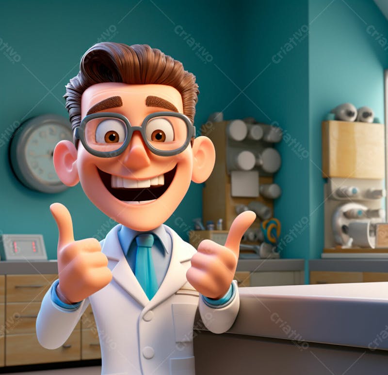 Dentista de desenho animado sorrindo e fazendo sinal de positivo 10