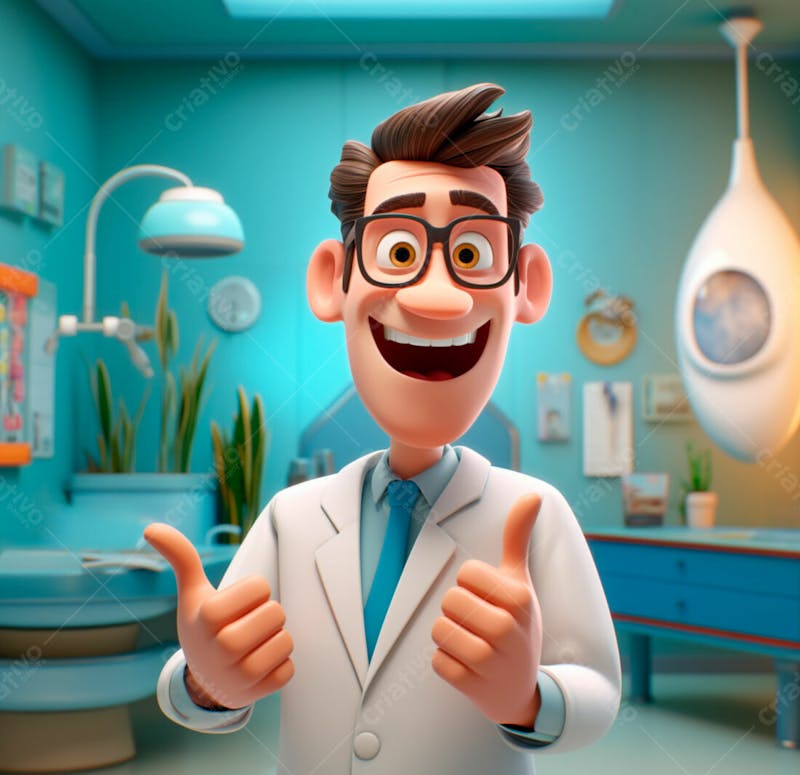 Dentista de desenho animado sorrindo e fazendo sinal de positivo 11