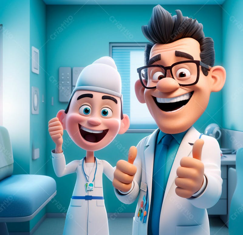 Dentista de desenho animado sorrindo e fazendo sinal de positivo 12