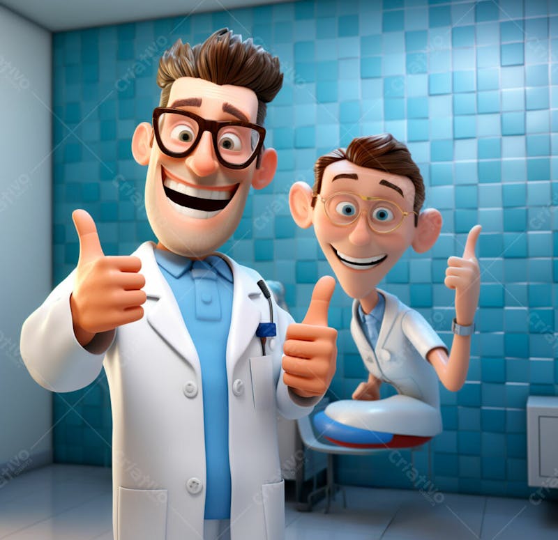 Dentista de desenho animado sorrindo e fazendo sinal de positivo 14
